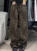 Jeans da donna leopardati per donna pantaloni denim a vita alta larghi Y2k streetwear larghi dritti cargo moda a figura intera