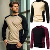 Mens Round Neck Color Blocking Long Sleeve Tshirt 240223