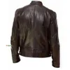 2021年の秋の雄の革のジャケットプラスサイズブラックブラウンメンズスタンドカラーコートレザーバイカージャケットモーターサイクルレザージャケット396
