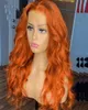 Turuncu Renk Brezilya İnsan Saçlı Peruk Doğal Uzun Vücut Dalgası Önceden Kapanmış Sentetik Dantel Ön Peruk Kadınlar için5406864