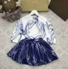 Luxury kids dress sets high quality child tracksuits baby girl clothes Size 100-160 Blue striped long sleeved hoodie and skirt 24Feb20