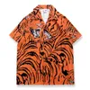 Camisa de hombre de Material fino con estampado completo de tigre púrpura, camisas con cuello abotonado de verano para hombre, Top masculino