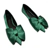 Sıradan Ayakkabı Yaz Kadınlar Gerçek İpek Yay Şeker Renk Kayması Somuncılar Üzerinde Smipted Toe Bale Daireler Bayanlar Bahar Yeşil Siyah Pembe Boyut 35-40
