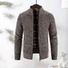 Camisolas masculinas de malha camisola para homens slim fit elegante full zip cardigan com bolsos cor sólida longa casual