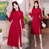 Ethnic Clothing Long Sleeve Red Cheongsam Women's 2024 Vintage Chinese Traditional Wedding Qipao Dress Modern Improved