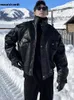 Mauroicardi осень-зима водонепроницаемая ветрозащитная утолщенная теплая черная куртка из искусственной кожи большого размера на молнии повседневная крутая мода 240227