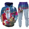 Erkeklerin Trailsits Yılı Mutlu Noeller 3D Baskılı Hoodie Suit Sonbahar Kış Sweatshirt Takip Hoodies Set Uzun Kollu Giyim