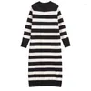 Casual Dresses TRAF Striped Knit Dress Women 2024 Autumn Vintage Sweater Long Clothing Sleeve Loose Streetwear