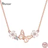 Hanger Kettingen Bamoer 925 Sterling Zilver Dazzling Butterfly Oorstekers Ketting Pak Rose K Goud Voor Vrouwen Luxe Elegante Zirkoon Sieraden