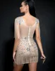 Stage Wear Shining Rhinestones Tassel Chains Mesh Transparent Dress Evening Party Women Singer Celebrity Catwalk Performance Costume