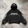 هوديز الرجال Y2K Retro Black Star Patchwork Hoodie Fashion فضفاضة كبيرة الحجم مطرز من النوع الثقيل المقنع القوط