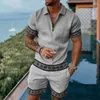 Survêtements pour hommes Été 3D Imprimé Géométrique Hommes Polo Ensemble Fermeture À Glissière Revers Ensembles Col Et Short 2 pièces Style De Vacances Homme Vêtements