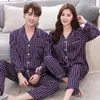 Designer BZEL Silk Satin Pajamas Sets Couples Sleepwear Striped Pijama Femme Long Sleeve Pyjamas Lovers' Clothes Casual Home Wear designerUQS8