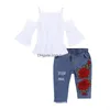 Clothing Sets Born Kids Baby Girls Sling White Tops Embroidered Denim Long Pants Hole Jeans Outfits Toddler Infant Clothes Set933461 Dhmz9