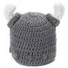 Baretten Winter Hat Retro Beanie Cap Knit 3D Ox Horn Barbarian Cosplay Stretch Skullcap