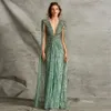 Sharon powiedziała luksusowe szałwii zielone sukienki wieczorowe z Cape Fuchsia Crystal Gold Eleganckie kobiety ślubne Formal Gown SS399 240220