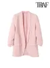 TRAF Vrouwen Mode Kantoorkleding Open Blazer Jas Vintage Lange Geplooide Mouwen Klepzakken Vrouwelijke Bovenkleding Chic Tops 240220