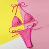 ARXIPA Sexy Bikinis, zweiteiliger Badeanzug für Damen, Neckholder-Badeanzug, gepolstert, Push-Up, Strandmode, verstellbar, Blumenmuster, Dreieck, 2-teiliger G-String-Ring, Rosenrot