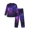 Erkekler Puraj Mor Galaxy Pijama Seti Dış Uzay Bul Nebula Yıldızları Sevimli Yumuşak Erkek Uzun Kollu Vintage Ana Sayfa 2 Parça Nightwear Plus Boyut