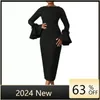 Abbigliamento etnico Abiti africani neri per donna Elegante abito aderente maxi in poliestere con scollo a maniche lunghe primavera 2024 Africa