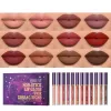 Conjuntos QIBEST 12pcs Definir veludo fosco de veludo fosco brilho à prova d'água Longa -de -líquido Lipstick Lipstick Lipstick Cosmético Maquiagem labial Lipgloss