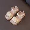 Toddler Shoes Girl Summer Braided Vacation Square Toe Cute Children Sandals Beige Yellow 21-36 Pu Leather Fashion Kids Sliders 240219