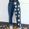 Women's Jeans 2024 Fashion Woman High Waisted Straight Pants Women Denim Long Trousers Vintage Daisies Printed Streetwear
