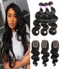 Haute qualité Grade 10A Brésilien Vierge Cheveux Humains Vague de Corps 3 Bundles Avec 4x4 Dentelle Fermeture MiddleThree Partie Couleur Naturelle 2421005