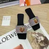 Luxury Rhinestone Flat Slippers Women Wear New Fairy Wind Sandals Square Open Toe Elegant Girls Flip-flopsT21