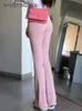 WOMENGAGA Girl Pink Flare Pants Womens Autumn Sexy High Waist Lace Up Elastic Slim Cotton Casual Pants Korean IG0Q 240223