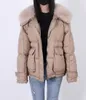 Oversize real fox fur collar womens short parkas with zipper hooded White duck down jacket