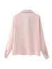 Women's Blouses Girls Single Breated Turn-Down Collar Casual Satin Feeling Loose Tops Womens Fashion Bow Lace Up Tie Spring Pink Long Shirts