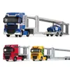 1 50 Legering Diecast Double-Deck biltransportör Flat-Bed Trailer Truck Platform Vehicle Toys Hobby for Kids 240219