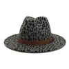 Berretti QBHAT Europeo US Autunno Inverno Stampa leopardata Jazz Cappelli Fedora con fibbia per cintura Decor Uomo Donna Panama Trilby Cappello in feltro di lana