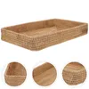 Plates Decorate Bread Basket Rectangle Rattan Tray Hand Woven Serving Decorations Rectangular