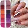 Nail Glitter 12 Colors Metallic Powder Powpment Rose Red Series Red Mirror Chrome Frbing on Dust UV Gel Polish Decoration