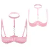 Bras Womens Lingerie Open Chest Bra Halter Sheer Lace 1/4 Cups Bare Exposed Nipples Brassiere Underwire Push Up Tops