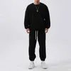 Sudaderas con capucha para hombre Conjunto de entrenamiento Músculo para hombre Otoño e invierno Suéter y pantalones de lana doble Conjunto de dos piezas Fitness Conjunto para correr cálido y suelto para hombre