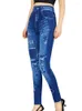 Leggings femininas faux denim jeans mulheres impresso lápis calças sem costura calças magras cintura alta barriga controle magro fitness leggins