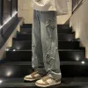 パンツアメリカンレトロレトロルーズで多目的なワイドレッグハイストリートジーンズの男性トレンディブランドラフィアンハンサムストレートレッグ特大男性パンツ