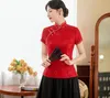 Hot Sale New Summer Chinese Style Women Tang Suit Shirts Lace Satin Fashion Short Sleeve Tops Ladies Slim Casual Blouses Size M-4XL