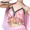 Stage Wear Sexy Dames Belly Dance Coin Décor Soutien-gorge Femmes Paillettes Coloré Gland Top Poitrine Emballage Performance Gilet 11 Couleurs