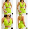 Dames Trainingspakken Tweedelige damessets Outifits 2023 Zomer Mode Halter Plunge Mouwloze Crop Top Casual Hoge Taille Zak Dro Dhu8W