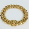 Men 18K Yellow Gold Box Clasp 12mm Miami Cuban Link Bracelet277S