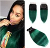 Cabelo humano virgem brasileiro tece com fechamento de renda 1b verde escuro ombre cabelo humano tece com fechamento de renda cabelo reto extensi5866158