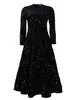 Casual Dresses 2024 Spring Vintage Elegant Sequin Birthday Maxi Party Women Fashion Solid Shinny O Neck Long Sleeve Evening Dress