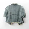 Damen Jacken Jacken Kurzarm Denim Quaste Crop Jeans Mäntel Koreanische Umlegekragen Outwear 240301