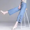 Dżinsy damskie letnie duże szerokie nogi vintage niebieskie workowate proste spodnie dżinsowe wysokie talia Casual Capris LJ353