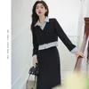 Tweedelige jurk Insozkdg lente herfst pak vrouwen Koreaanse kleuraanpassing kraag blazer rok kantoor dame set