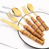 Установки Drmfiy 20pcs Natural Bambool Handling Silverware Shetware Набор столовых столовых приборов из нержавеющей стали кухонные ножи вилки ложе